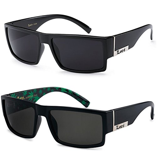 Locs 2 Pack Sunglasses Black Gangster Sunglasses (1 Shiny 1 Pot Green)