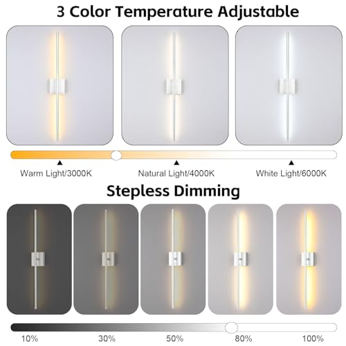 Image of 40 Inch Wireless Wall Sconces Set of 2, Rechargeable Battery Operated Wall Sconce With Remote & Touch, 8000mah, 3 Color Modes, Magnetic, 360 Rotate, for Bedroom, Living Room, Hallway Decor, Silver