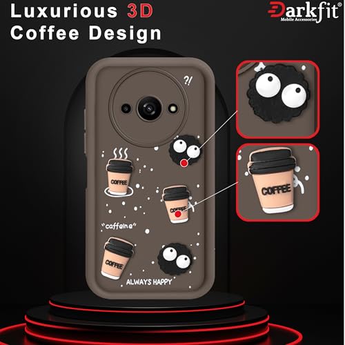 Image of Back Case Cover Compatible with Poco C61 | Cute Fun Cartoon Ball 3D Coffee Silicone Case | Body Protection | Camera Protection | Shock Proof | Color Brown | Pack of 1
