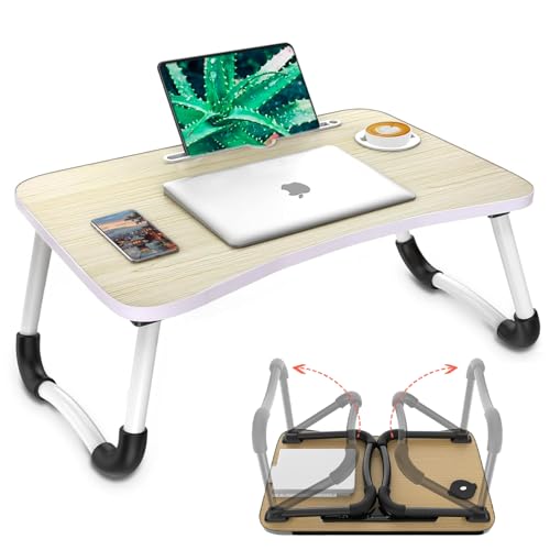 Avilia Tavolino Pieghevole da Letto con Porta Bicchiere e Leggio per Tablet, 60x40 cm, Nero, Salvaspazio, Facile da Trasportare, Ideale per Soggiorno, Camera, Aree Relax e Smart Working