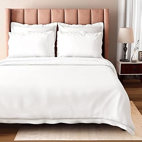 BIOWEAVES 100% Organic Cotton Full/Queen Duvet Cover Set, 3-Piece, 300 Thread Count Sateen Weave GOTS Certified Comforter Cover with Buttoned Closure and 2 Pillow Shams – White, 90x90 inches Cover