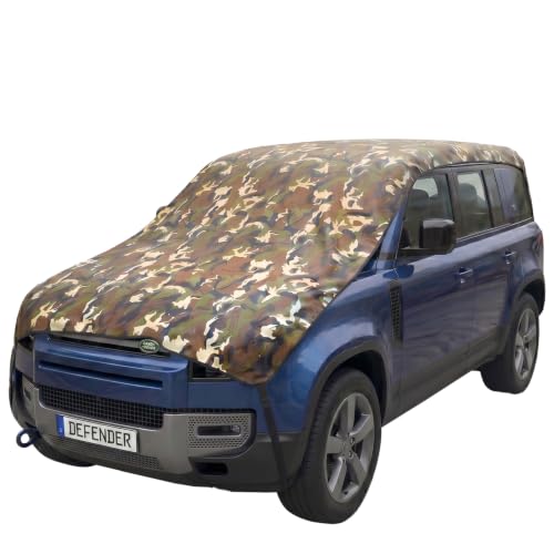 Image of Pivalo Half Car Body Cover for SUV Cars (All Models & Years) | 100% Waterproof Outdoor UV & Heat All Weather Protection | Triple Stitched 3 Layer with Adjustable Straps Cover (Military /Army)