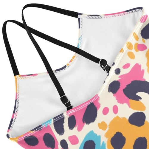 KLL Abstract Leopard Cheetah Skin Shapes Girls 1 Piece Swimsuits Beach Swimming Suits Adjustable Strap UPF 50+4