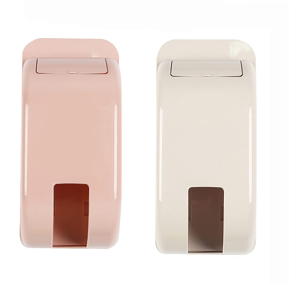 Carrier Bag Holder, Self Adhesive Wall Mount Carrier Bag Dispenser Garbage Storage Box Bin Holder Rubbish Bin Bags Dispenser for Kitchen Home Bathroom (Beige+Pink)