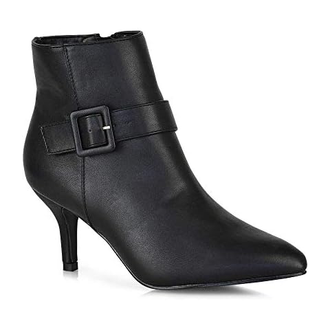 ESSEX GLAM Womens Kitten Heel Ankle Boots Ladies Black Synthetic Leather Low Heel Zipper Buckle Strap Pointed Toe Booties Shoes 9 B(M) US Cover
