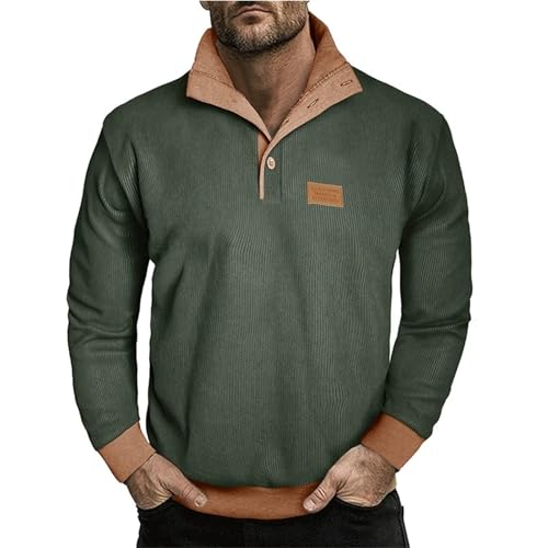 Men's Fall Warm Sweatshirts Quarter Button Up Casual Long Sleeve Fleece Sweater Vintage Corduroy Mock Neck Pullover