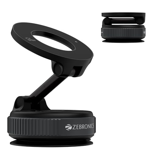 Image of Zebronics Magnetic Mobile Holder, Foldable Design, 360 Rotation, Strong Suction Mount, MagSafe Compatible, Multi-Angle Adjustment, Twist to Lock /Unlock, Compact Design (MS300)
