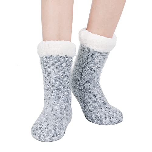Image of Chassic Sherpa Lined Slipper Socks for Women, Non-Slip Cozy Winter House Socks, Soft Fuzzy Socks, Gifts for Women & Ladies Stocking Stuffers