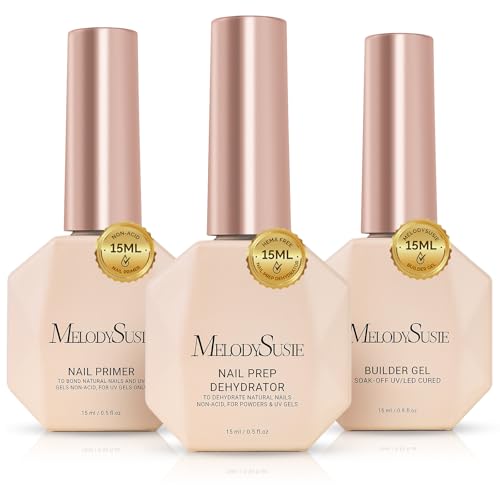 Image of MelodySusie Builder Gel Nail Dehydrator and Primer Set Long Lasting Shine Nail Polish Art Design Manicure Kit Perfect Gifts for Women Girls 3 Pcs 15ml Clear