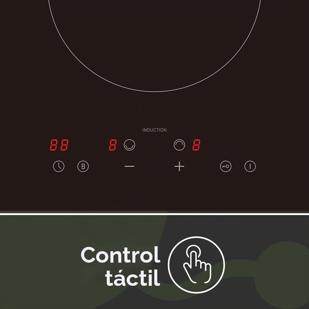 Aspes Placa de Inducción Cristal negro, AI2302. 2 Zonas de Cocción, 2990 W, 9 Niveles de Cocción, Control Slider táctil, Booster Aumentador de Potencia, Bloqueo de Control, Temporizador