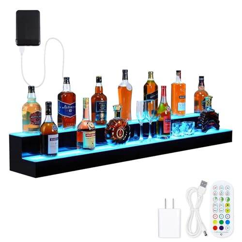 LED Lighted Liquor Bottle Display,2 Tiers 60in LED Liquor Shelf with Remote & App Control,16 Colors,4 Modes,Bottle Shelf Multi-Color Lighting Modes for Bars