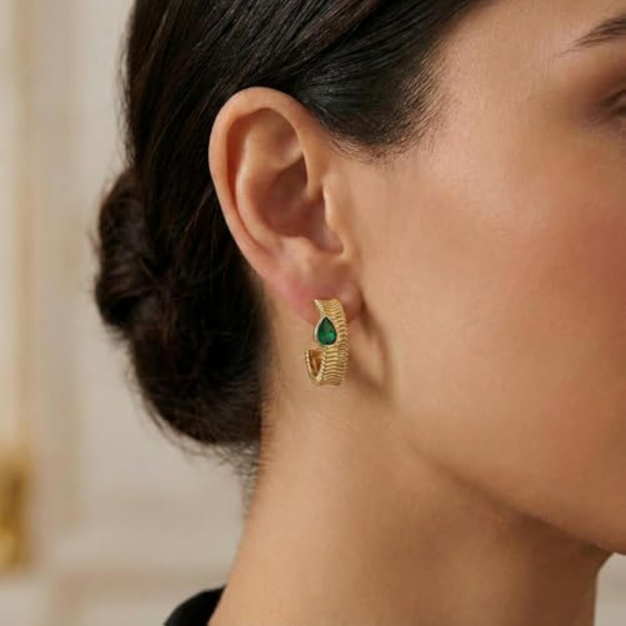 Women's 925 Sterling Silver Textured Gold-Plated Hoop Earrings