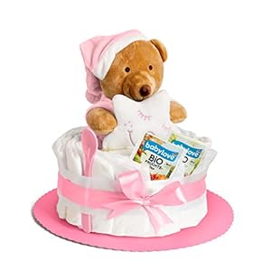 Windeltorte in Rosa mit Kuscheltier für Mädchen, Pinkelparty Geschenke zur Geburt, Taufe oder Baby-Party – Geschenkidee…