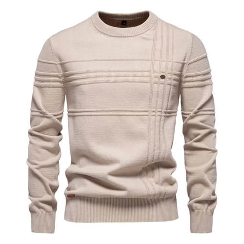 Men Sweater Casual Fashion Men Warm Knit Sweater Slim Fit Comfortable Men Soft Long Sleeve Sweater Temperament Classic Men Trend Knitwear E-Apricot XXL