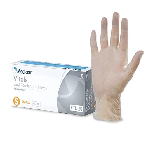 Medicom Powder Free Vinyl Gloves 100-Pieces, Small, Clear