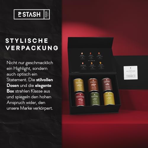 P-Stash Black Box Nussmischung - 6er Box Nüsse Mix - Cashews, Mandeln & Pistazien - Mixed Nuts mit einzigartigen Gewürzkombinationen, handgeröstet in Berlin (6er Box, Spicy Adventure)