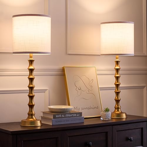 HGNPJC 28.75" Buffet Lamps Set of 2, Gold Lamps Set of 2 with White Shade, Tall Skinny Candlestick Table Lamp for Living Room, Brass Lamp for Bedroom, Fireplace