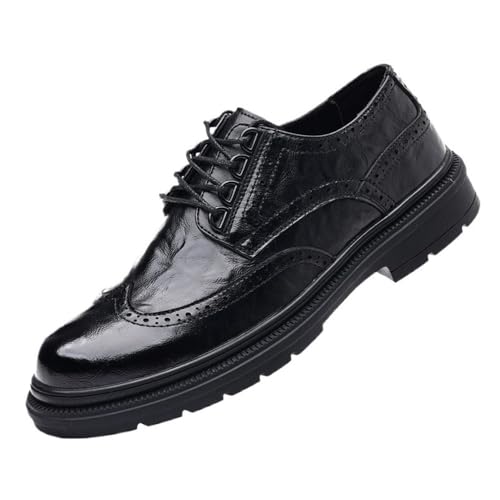 Men's Lace up Dress Shoes Brogue Genuine Leather Breathable Elevator Comfortable Slip Formal Business Casual Work Wedding Shoes for Spring