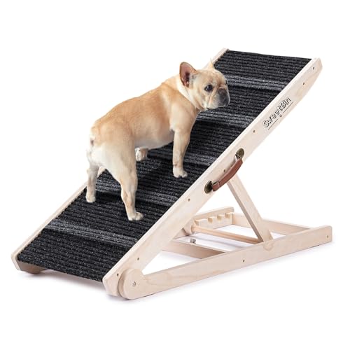 Hundehilz fürs Bett - Faltbar, von klein bis groß für Couch - 6 einstellbare Höhen von 30,5 bis 61cm - Stufen mit rutschfester Matte-Holzportabler Hundehilz zum Aufstieg auf Bett, Couch, Auto bis 90kg