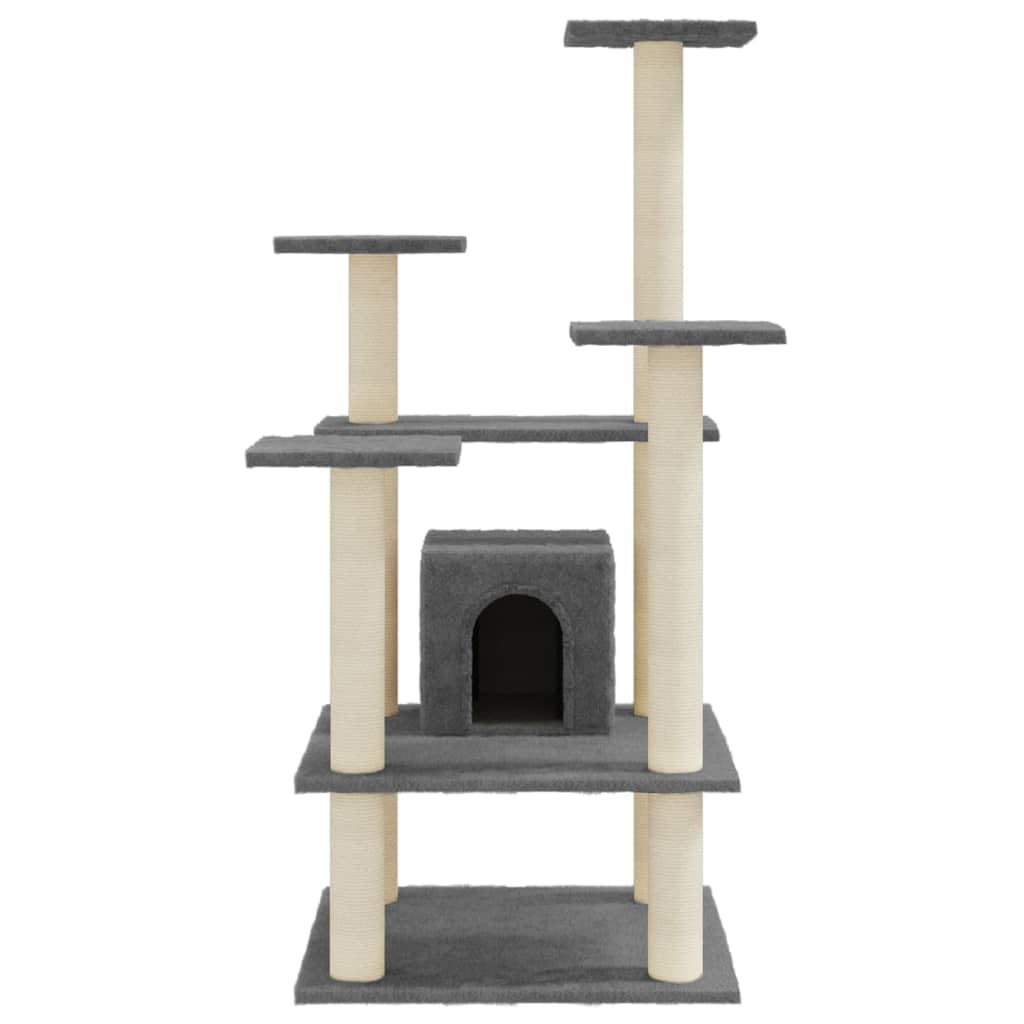 Kratzbaum mit Sisal-Kratzsäulen Dunkelgrau 110 cm Katzenkratzbaum Kletterbaum für Katzen mit Kuschelhöhle Aussichtsplattformen und Plüschsitz Katzenmöbel