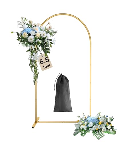 Wingedbird 6.5ft Gold Door Arch Frame Metal Wedding Flower Arch Balloon Backdrop Stand with Storage Bag, Easy to Assemble for Bridal Baby Showers, Ceremony, and Birthday Party Decoration