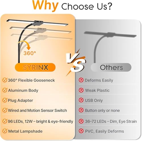 Image of Syrinx LED Desk Lamp for Home Office, Architect Desk Lamp with Clamp, Gesture /Wired Control, Ultra Bright Gooseneck Desk Light, Memory & Timer, 50 Lighting Modes for Study, Reading, Crafting