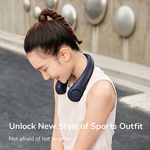 JISULIFE Neck Fan Portable, Personal Wearable Fan with Battery Rechargeable, Bladeless Travel Cooling Design with Powerful Wind, 3 Speeds, Quiet, Gifts for Men/Women/Friends - Blue - Image 3