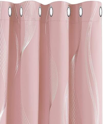 Deconovo Grey Blackout Curtains for Living Room 72 Drop Silver Wave Line Foil Printed Blackout Curtains Thermal Insulated Curtains Eyelet Curtains for Baby Nursery 46 x 72 Inch Grey Two Panels