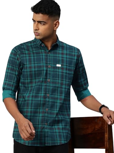 Image of Majestic Man Men Comfort Slim Fit Opaque Checked Pure Cotton Casual Shirt