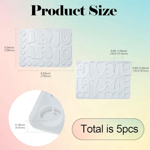 UR URLIFEHALL 5 Pcs Silicone Geometric Moulds Flower Round Wave Silicone Moulds Resin Jewellery Moulds for Keychain Necklace Earring Making - Image 2