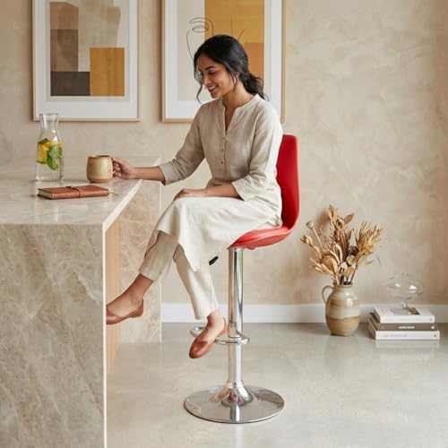 Image of activa Rapid Bar Stool Chair with Height Adjustable Design, Padded Seat & Footrest | Modern Metal Counter Stool for Kitchen, Home, Bar & Cafe Seating | Durable Comfort Chair (Red, Set 1)