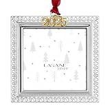 Laraine Christmas Tree Ornaments – Decorative Hanging 2025 Holiday Keepsake Gift Pendant with 2.5” Photo Frame Insert for Picture of Pet (Square Silver (2025))