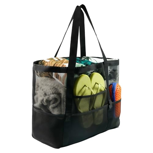 Xinsenke Große Netz-Strandtasche – Mesh Badetasche für Sandspielzeug, Handtücher & Wasserflaschen, Leicht & Atmungsaktiv,...