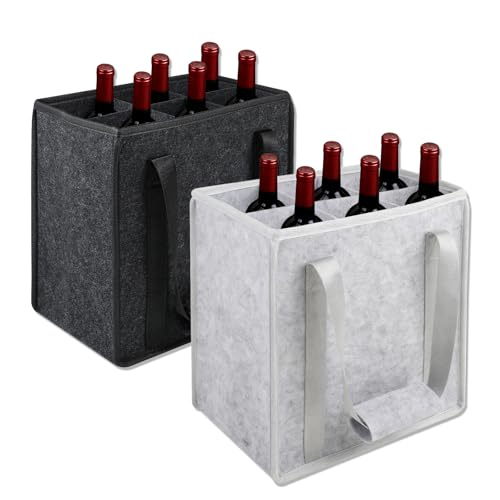 Lauviomify Sac à Bouteilles pour 6 Bouteilles,2 Paquets Sac à Bouteilles Sac de Rangement Réutilisable Porte Bouteille pour Vin et Champagne, 27cm x 18cm x...
