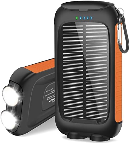 Solar Power Bank,Portable Charger 20000mAh Solar Charger,USB-C External Backup Battery Power Pack with 3 USB Port/2 LED Flashlight/Compatible for All Cell Phone, Tablets and Electronic Devices