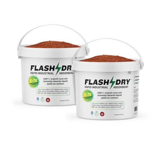 Image of FlashDry Super Spill Absorbent, 5L Bucket with Dispenser Lid, 100% Organic Coco Coir, Landfill Safe, OSHA Approved, Ideal for Absorbing Oil, Paint, Grease in Garages, Kitchens, Janitor Kits, Pack of 2