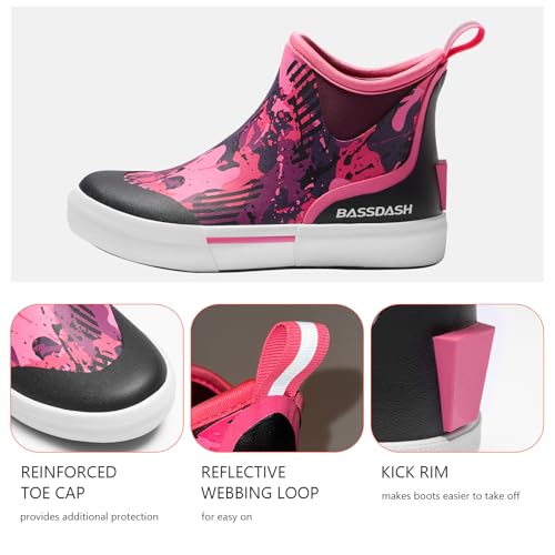 Image of BASSDASH Womens 4.5 inch Waterproof Deck Ankle Rain Boots Anti-Slip Neoprene Rubber Garden Fishing Boots