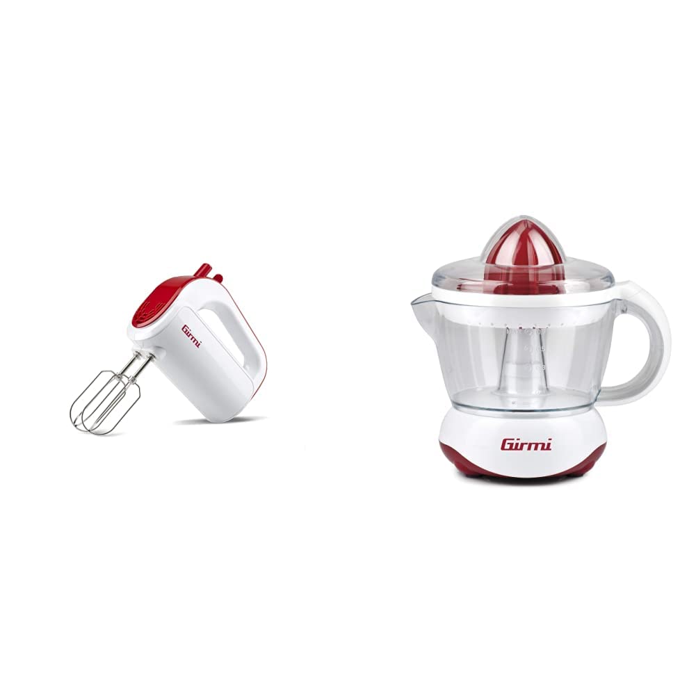 Girmi SB02 Sbattitore Elettrico, 170W, 5 Velocità + Turbo, Bianco/Rosso & Sr02 Spremiagrumi