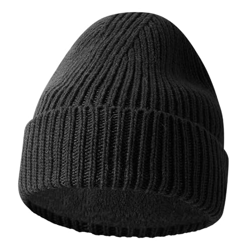 GDTOGRT Beanie for Women Men, Unisex Wool Knit Warm Fleece Lined Cuffed Winter Hat Cap - Black
