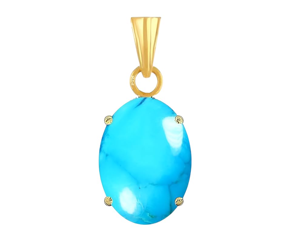 Ptm Natural Turquoise/Firoza 3.25 to 10.25 Ratti or 3.00 to 9.50 Carat Astrological Certified Gemstone Panchdhatu/5 Metals 22k Gold Plated Pendant for Men & Women