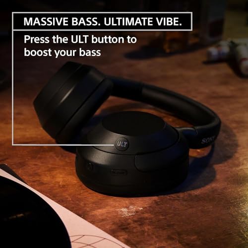 Image of Sony ULT WEAR Noise Canceling Wireless Headphones with Alexa Built-in, Massive Bass and Comfortable Design, Black WHULT900N /B Bundle with 2 YR Enhanced Protection Pack and Wooden Headphone Stand