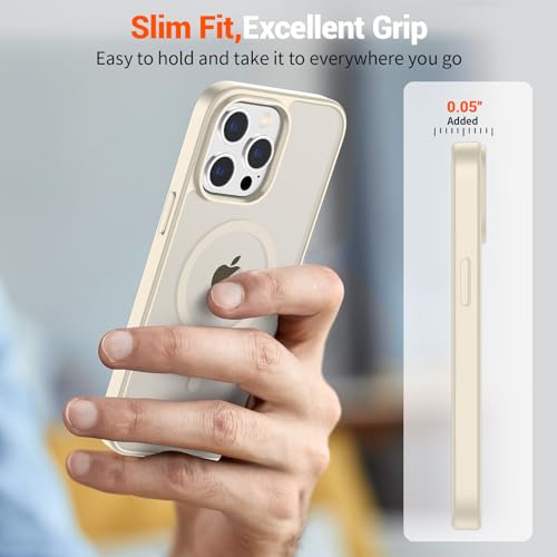 Image of SUPFINE Magnetic for iPhone 14 Pro Max Case (Compatible with MagSafe) (Military Grade Drop Protection) Slim Translucent Matte Shockproof with Anti-Fingerprint Phone Case,Antique White