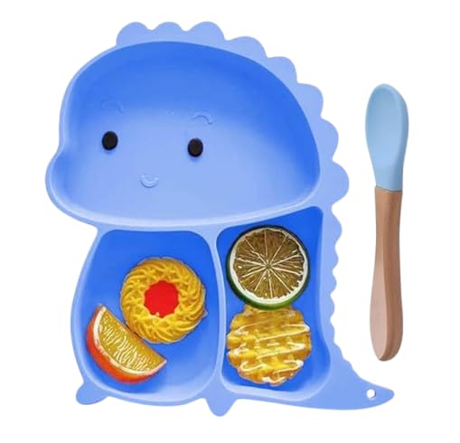 Hipsters Fashion Silicone Suction Plate Set/Divided Plate with Spoon & Dragon for Baby Kids and Toddler- Kids-image-48