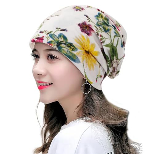 XYIYI Damen Mütze Chemo Hut Slouchy Kopfbedeckungen Kopf Wraps Krebshüte (2Stück Blume Rose Orange)