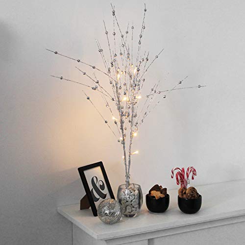 LED-Zweige Silber glitzernd, 10 LED, Höhe 76cm, batteriebetrieben - Lichterzweige Lichterdekoration Stimmungslicht Stimmungsleuchte