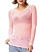Kate Kasin Womens Mesh Tops Casual, Going Out Sheer Blouse, Slim See Through Tee Shirts Trendy Pink 3XL