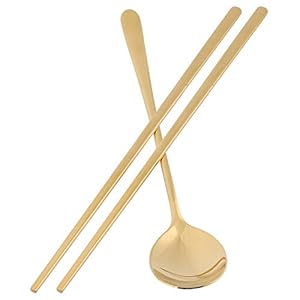 304 Stainless Steel Spoon and Chopsticks, Flat Handle Chopsticks and Spoon Set with Gift Box, Korean Tableware Set for Home Kitchen, Restaurant (Gold)