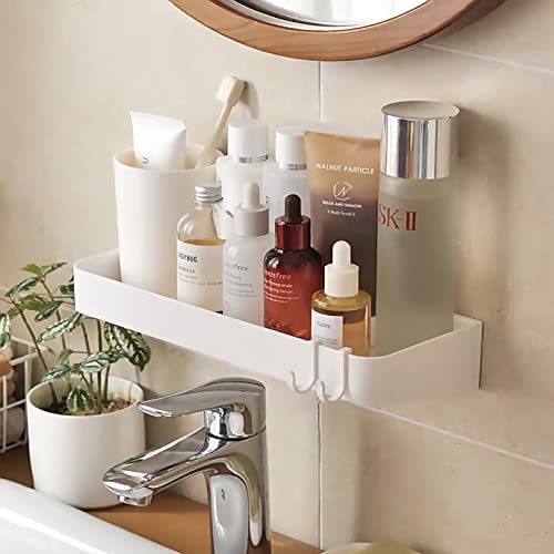 Shower Caddy Adhesive With 3 Hooks Bathroom Shelf Organizer Wall Mounted Storage Rack No Drilling Shower Shelf Bath Essentials Shampoo Spice Holder For Room Bathroom Kitchen (2 Pack) #TOP3