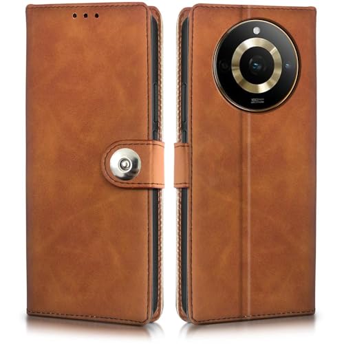 Image of WOW IMAGINE Shock Proof Flip Cover Back Case for Realme Narzo 60 PRO | 11 PRO | 11 PRO Plus 5G (Magnetic Button Flip Case | Wallet Pockets & Stand | Leather Finish | Alder Brown)