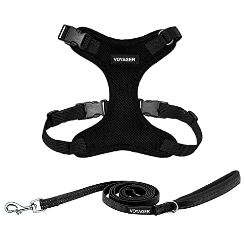 Image of Best Pet Supplies Voyager Step-in Lock Pet Harness w Reflective Pet Leash Combo Set with Neoprene Handle 5ft - Supports Small, Medium and Large Breed Puppies /Cats - Black Set, L